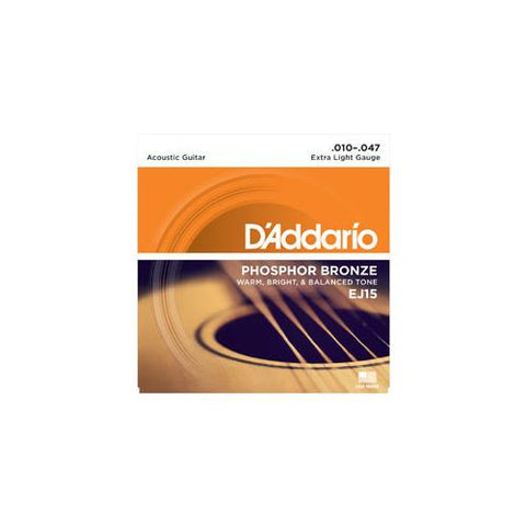 D'Addario EJ15 Phosphor Bronze Acoustic Guitar Strings Extra Light Gauge 10-47